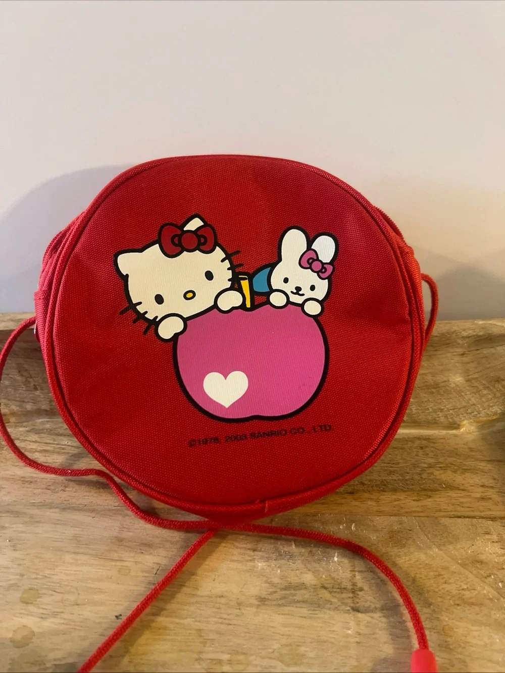 Sanrio Hello Kitty Red and Pink Round Kids Crossbody Bag Vtg 2003